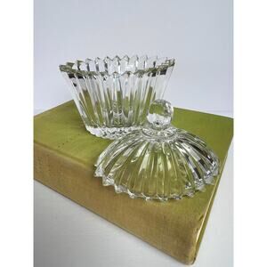 Vintage Ribbed Glass Dish with Lid Oval Trinket Box Coquette Bridal Vanity Dish